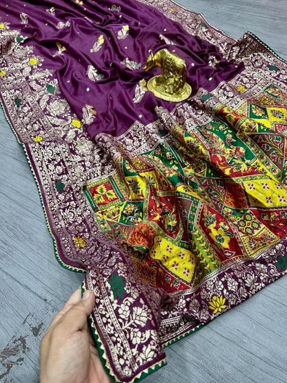 Pure Dola silk with Zari weaving Bandhej Saree