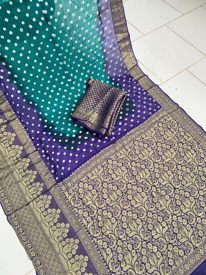 Cotton silk  Hand Bandhej Saree
