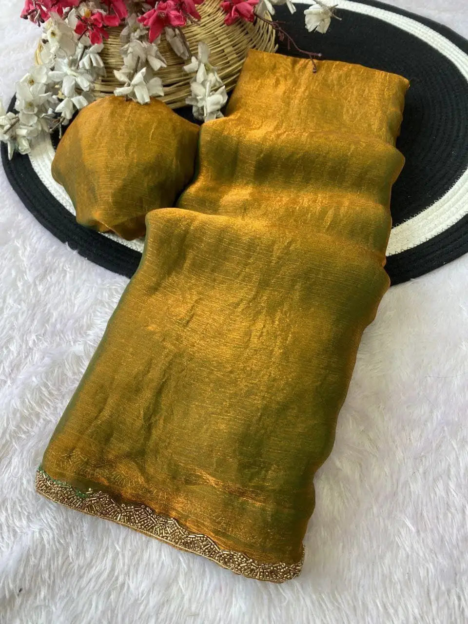 Golden Mustard Space Sillk  Saree