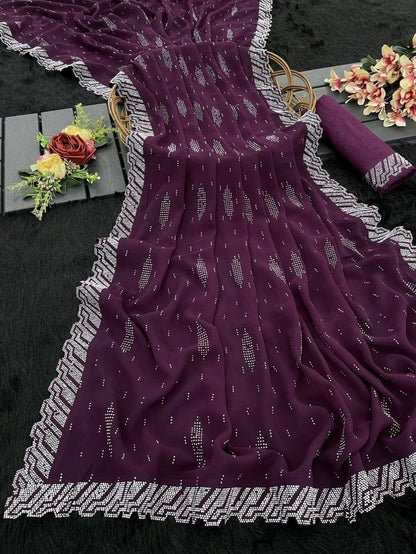 Georgette  Saree with Swarovski Work & Pallu Latkan