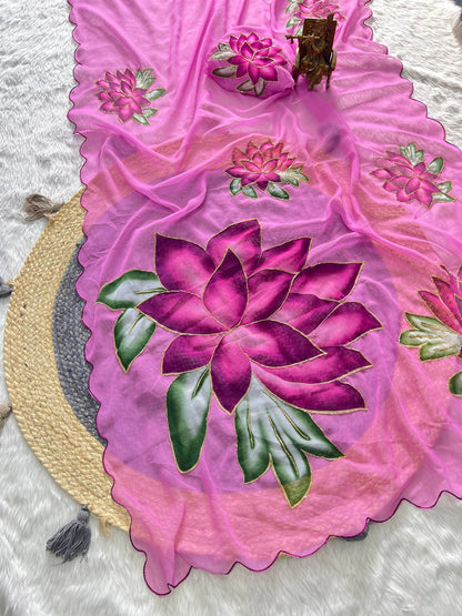 Soft Pure Georgette Handwork Saree