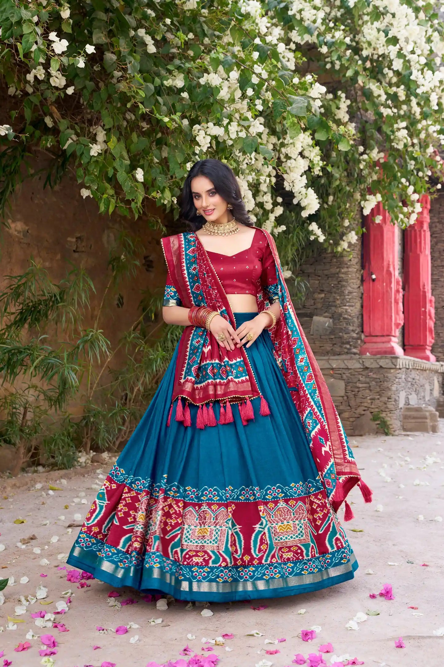 Tussar Silk Patola Print Lehenga Choli with Gotta Patti Dupatta | DIYANSHI LNB1221