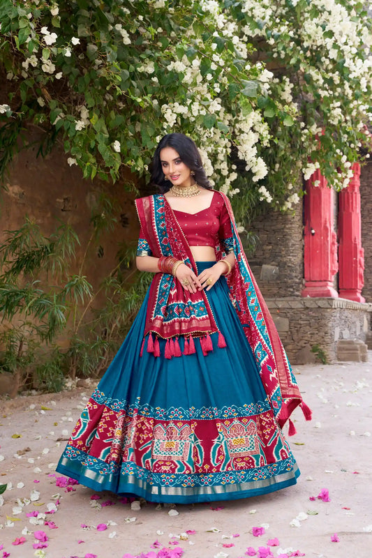 Tussar Silk Patola Print Lehenga Choli with Gotta Patti Dupatta | DIYANSHI LNB1221