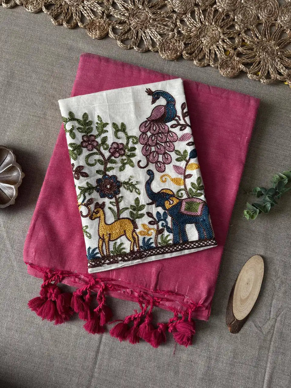 Handloom Khadi Cotton Saree with Embroidered Cotton Blouse EF-210