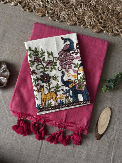 Handloom Khadi Cotton Saree with Embroidered Cotton Blouse EF-210