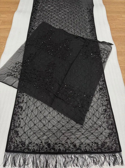 Bollywood style heavy sequins faux georgette saree with embroidered pallu and designer blouse