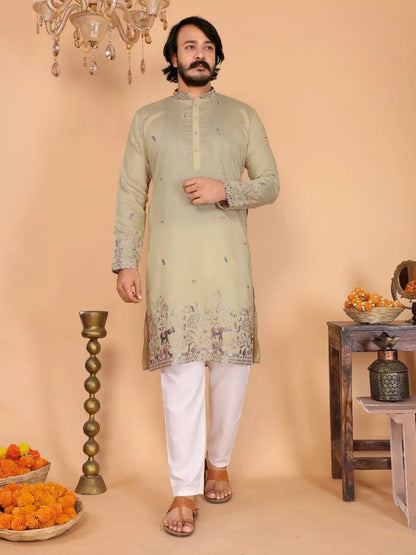 Men's Embroidered Linen Kurta Pyjama Set - Wedding & Festive Wear Vantara-05
