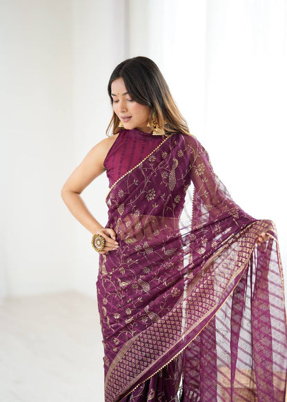 Abhira Georgette Silk Saree with Foil & Zalar Lace