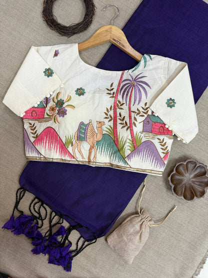 Handloom Khadi Cotton Saree With Designer Embroidery Blouse