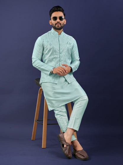 MEN'S KURTA PAJAMA WIRH JEQUARD KOTI