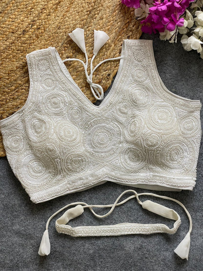 Stars &amp; Beads Work on Neckline with Sequence &amp; Cording Thread Embroidery Blouse