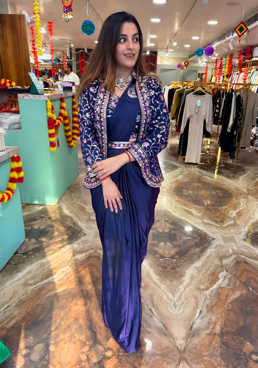 Diamond Satin Silk Ready To Wear Saree With Jacket