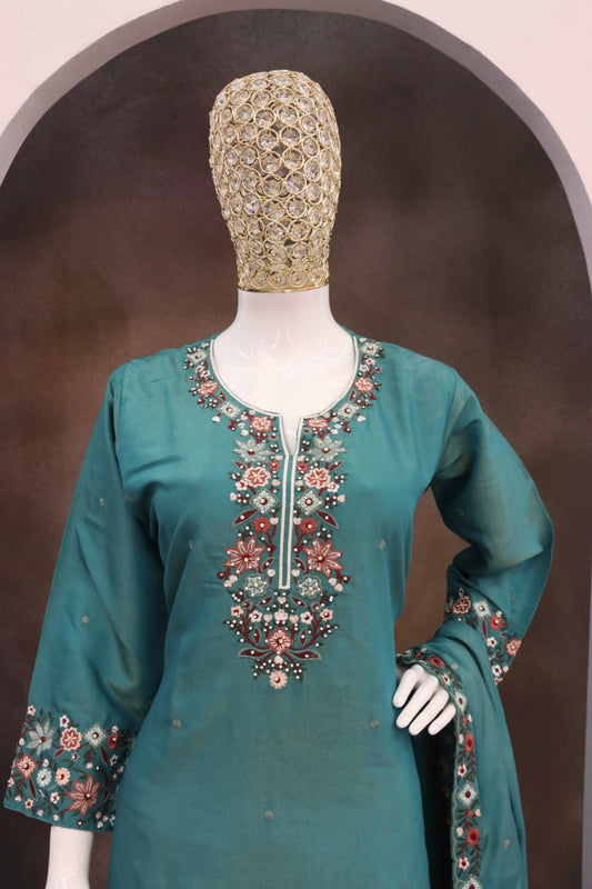 Roman Simar with Embroidery Multi &amp; Zarkhan Work  Suit