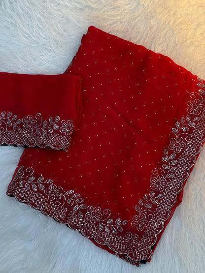 GEORGETTE FABRIC WITH STON WORK SAREE