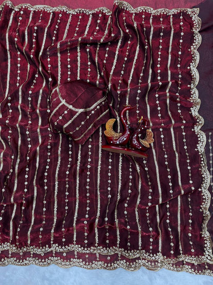 Embroidery Soft Space Silk Saree (M1001)