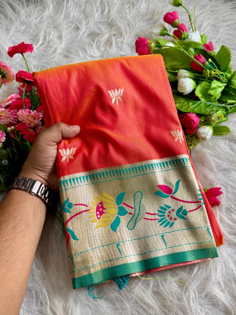 Meena Zari Lotus Pallu Paithni Saree