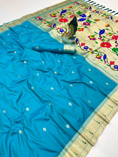 Golden Zari & Meenakari Pethani silk saree