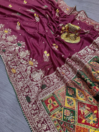 Pure Dola silk with Zari weaving Bandhej Saree