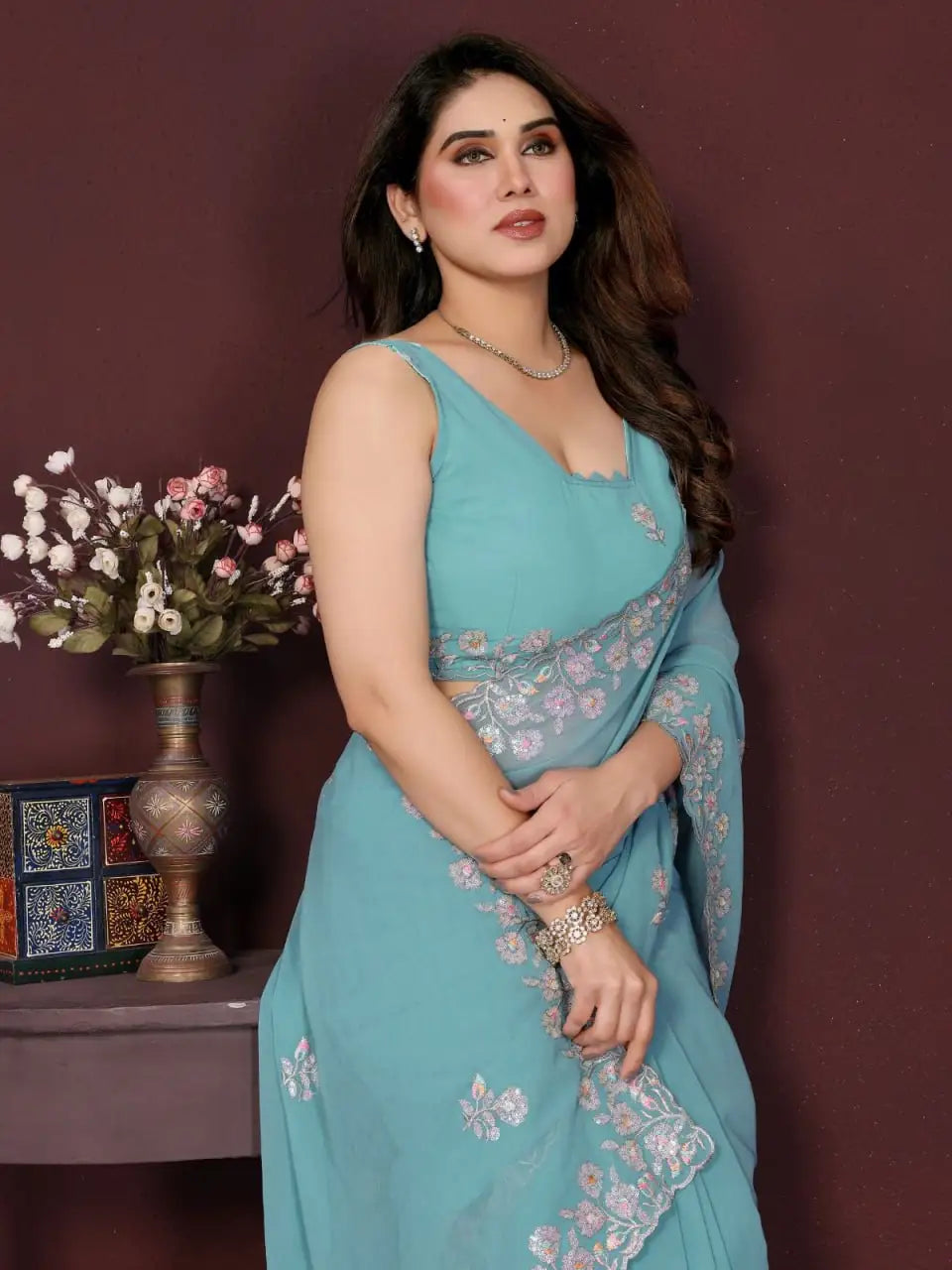 Georgette silk Embroidery Saree