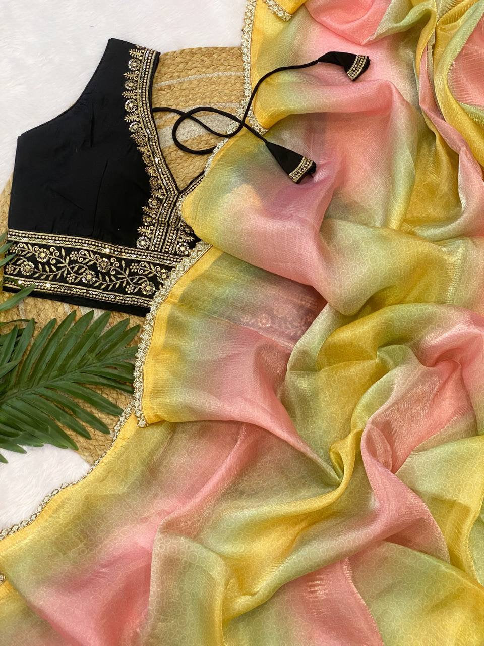 Vichitra Silk Saree with Fancy Valmoti Lace Border