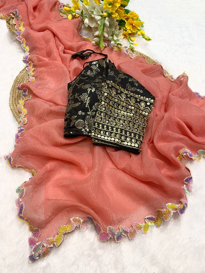 Fandy Sifon Silk Saree with Fancy Patti Lace Border