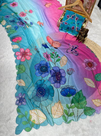 Handcrafted digital prints Saree