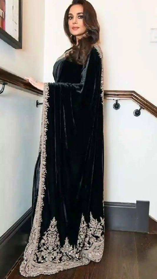 Designer Viscose Velvet Saree with Sequins & Jari Dori Embroidery | Winter Special – 6043