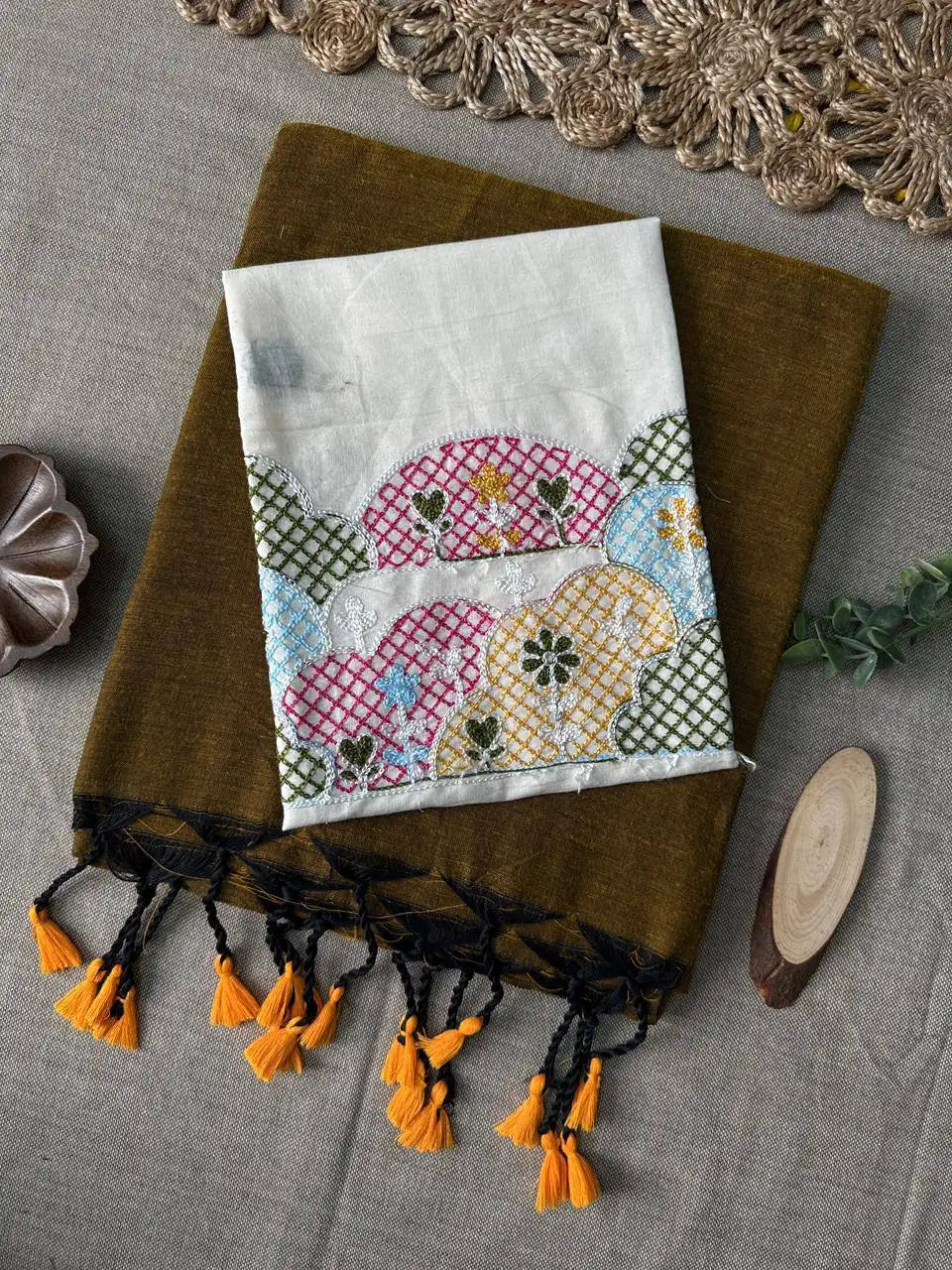 Handloom Khadi Cotton Saree with Embroidered Cotton Blouse EF-210