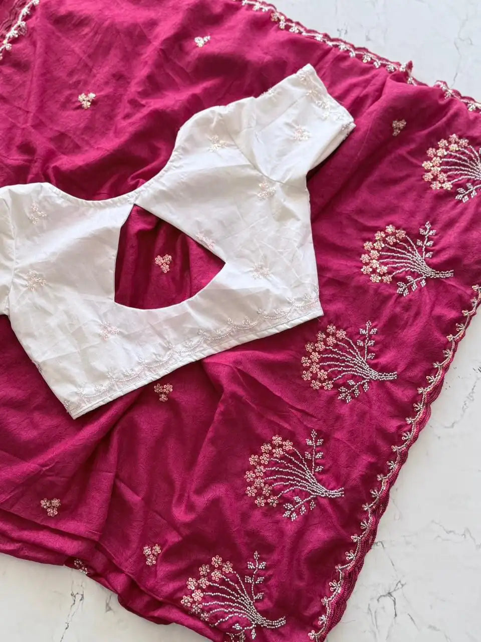 df avatar beads designer saree with crunchy texture scalloped border and contrast blouse