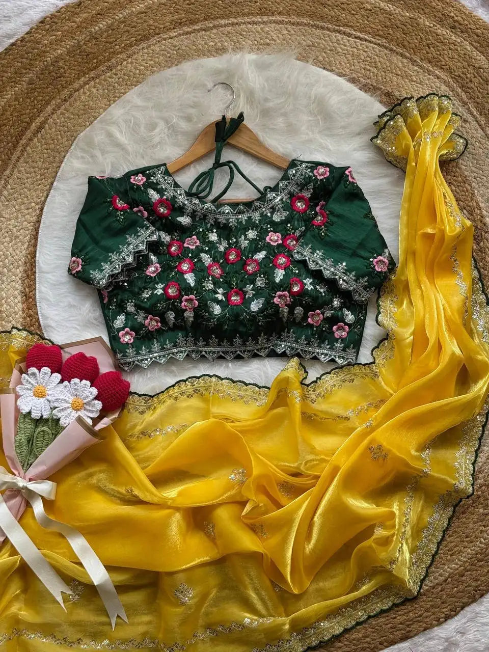 Soft Space Silk Saree with Heavy Sequin & Zari Embroidery and Arca Border | LAVANYA