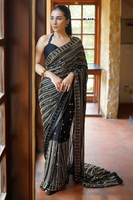 Bollywood Blockbuster Design Sequins Heavy  60 Gram Georgette