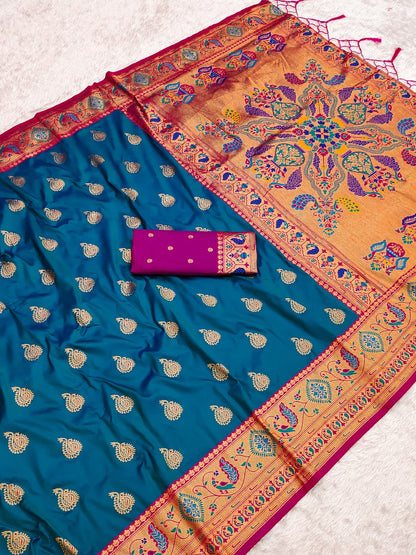 Exquisite Gold Zari Weaving  Paithani Silk