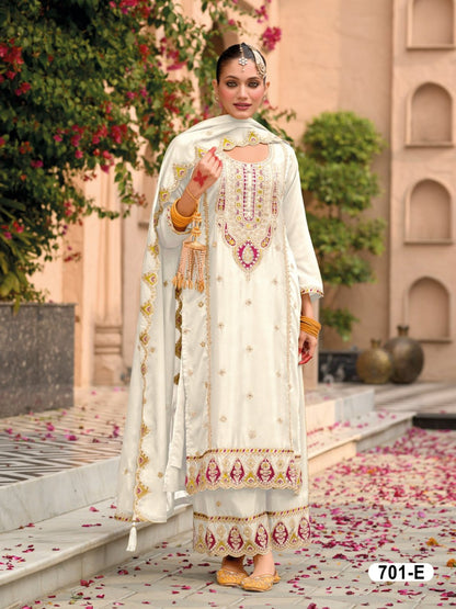 Chinon with Embroidered Cording &amp; 3mm Sequence Thread work Suit