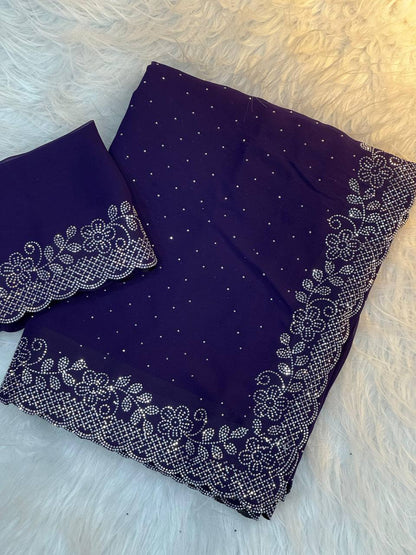 GEORGETTE FABRIC WITH STON WORK SAREE