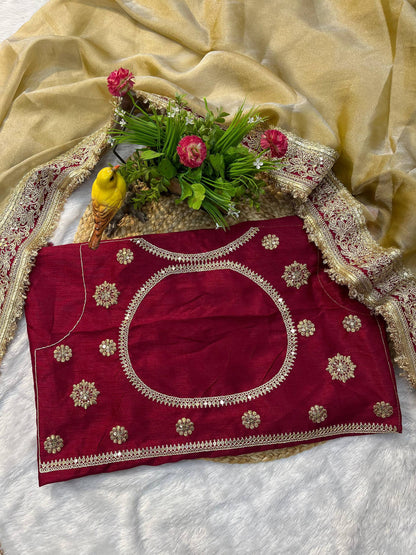 Mocha silk Fabric  Saree With Sequins Work