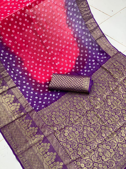 Cotton silk  Hand Bandhej Saree