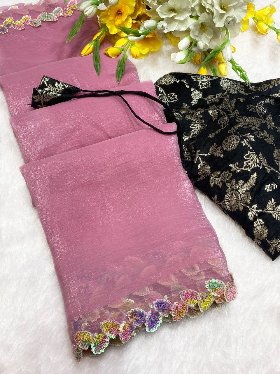 Fandy Sifon Silk Saree with Fancy Patti Lace Border