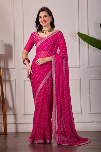 Georgette Silk Printed Saree with Embroidery