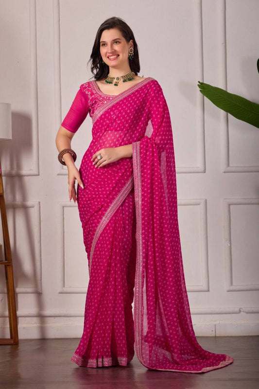 Georgette Silk Printed Saree with Embroidery
