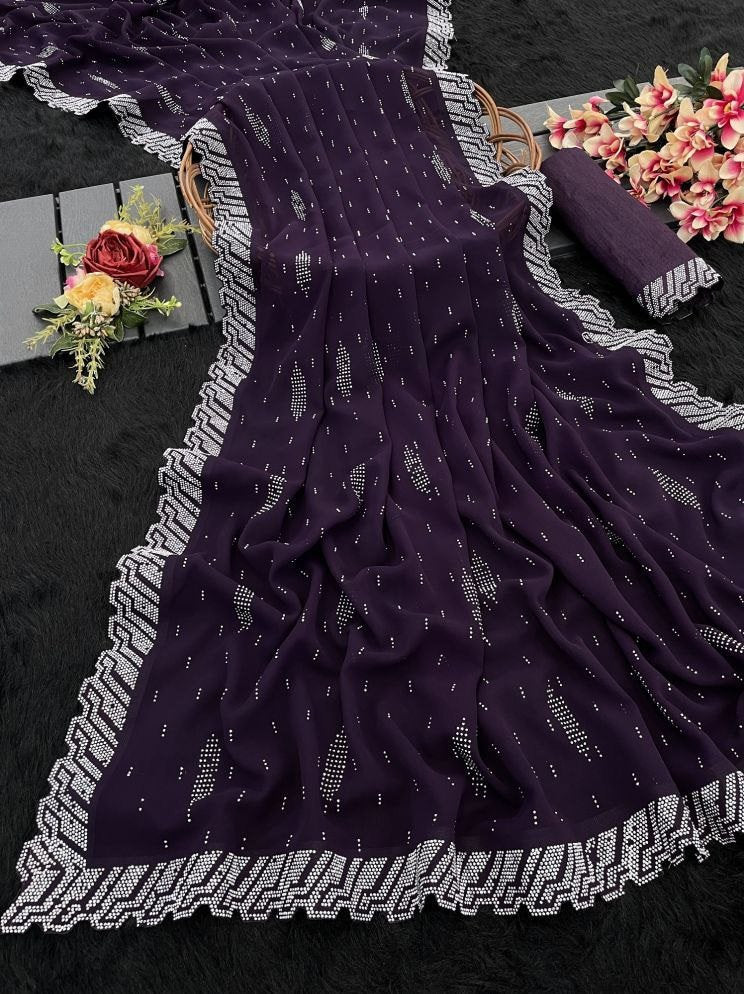 Georgette  Saree with Swarovski Work & Pallu Latkan