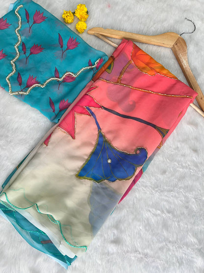 Soft Pure Georgette Handwork Saree