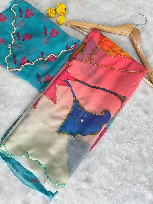 Soft Pure Georgette Handwork Saree