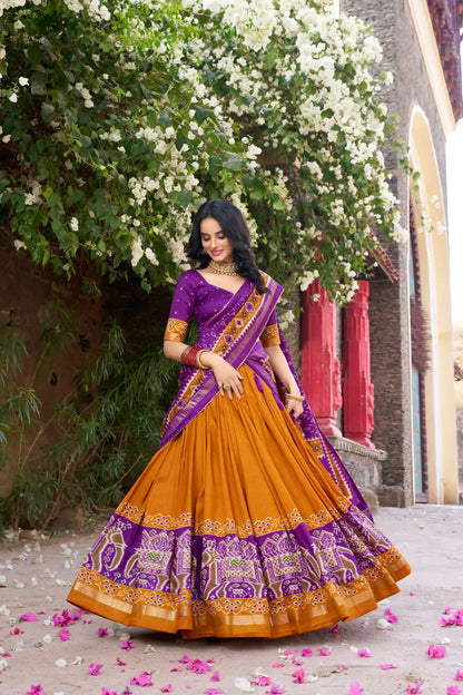 Tussar Silk Patola Print Lehenga Choli with Gotta Patti Dupatta | DIYANSHI LNB1221