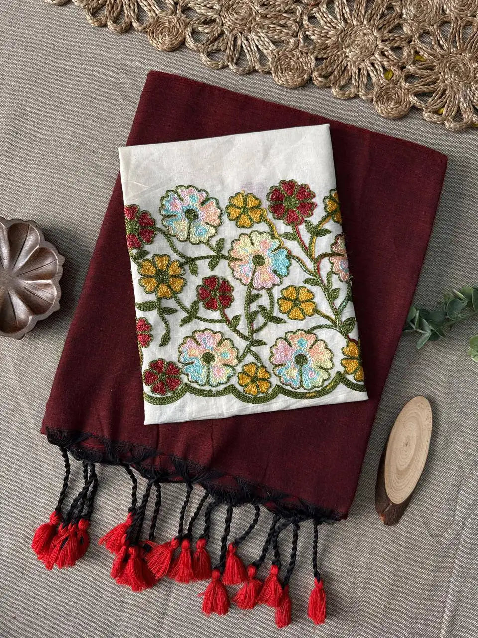 Handloom Khadi Cotton Saree with Embroidered Cotton Blouse EF-210