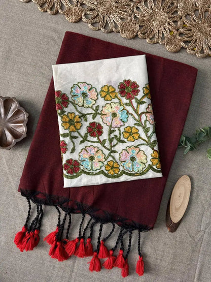 Handloom Khadi Cotton Saree with Embroidered Cotton Blouse EF-210