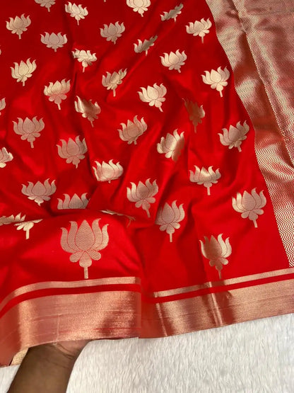 Banarasi Premium Woven Soft Katan Tissue Kanjivaram Silk Saree with Lotus Jacquard Zari Work -KAJAL LOTUS