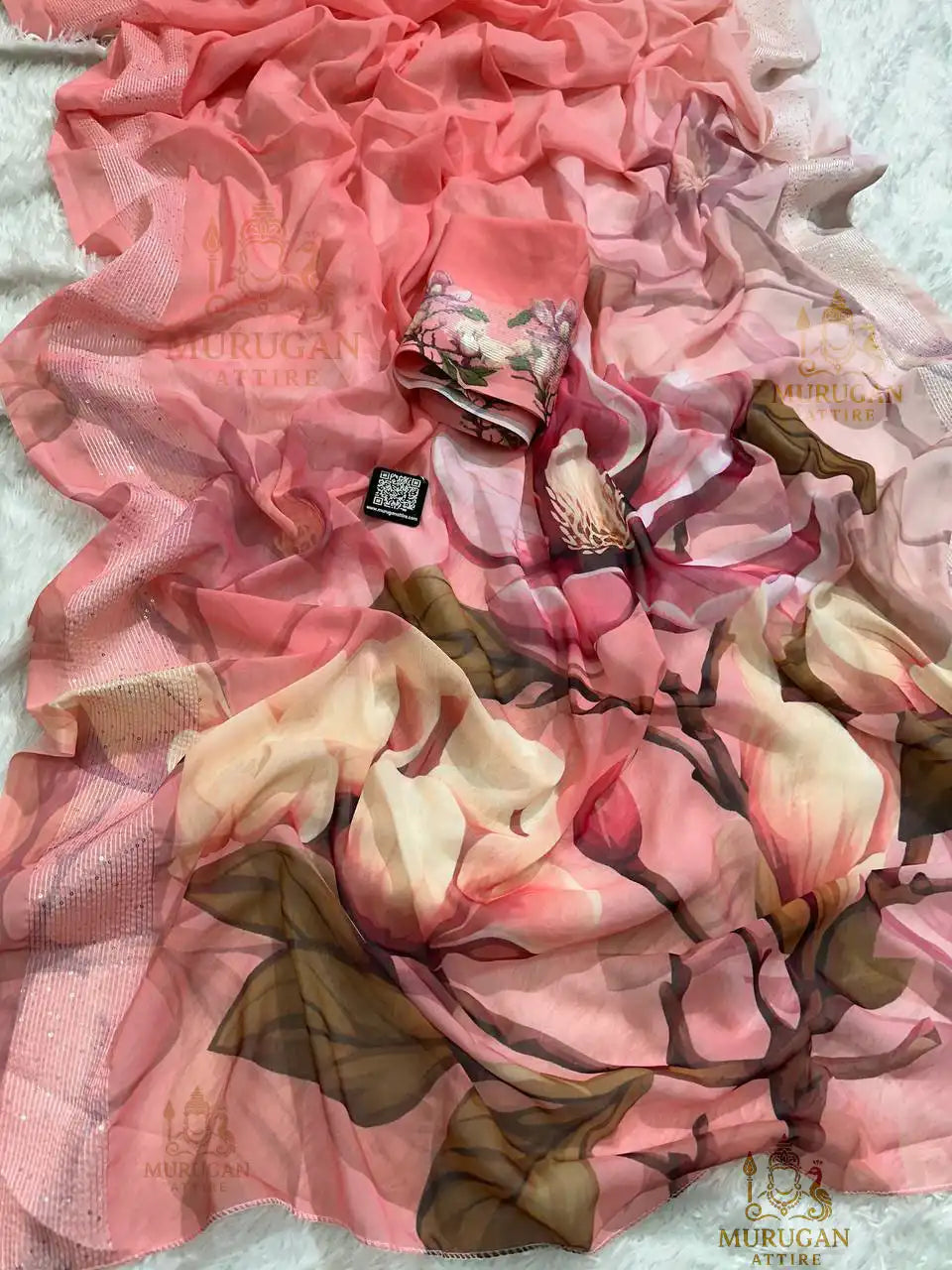 A91 Georgette Silk Digital Printed Saree with Crochet Work Border & Matching Blouse