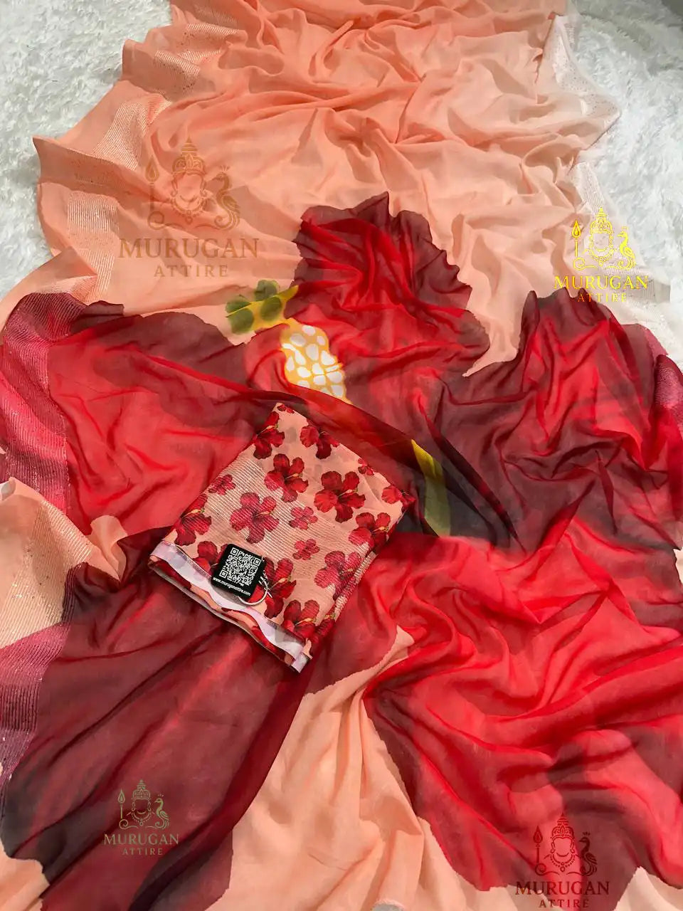 A91 Georgette Silk Digital Printed Saree with Crochet Work Border & Matching Blouse