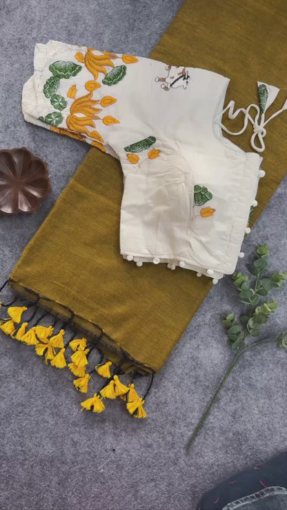Khadi Cotton Heavy Embroidery with Aura Cotton With Designer Embroidery Blouse