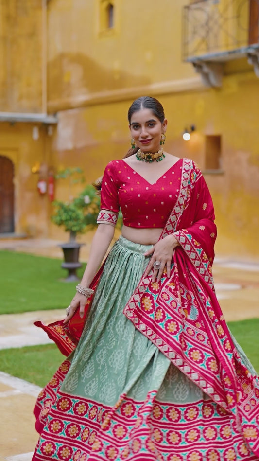 MEHENDI GREEN IKKAT PRINT LEHENGA PREORDER SPECIAL